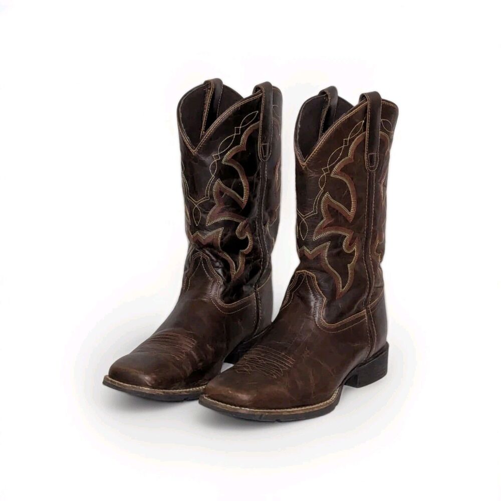 Roper Sz 9.5D Brown Cowboy Boots Western Ranch Americana Embroidered Coastal